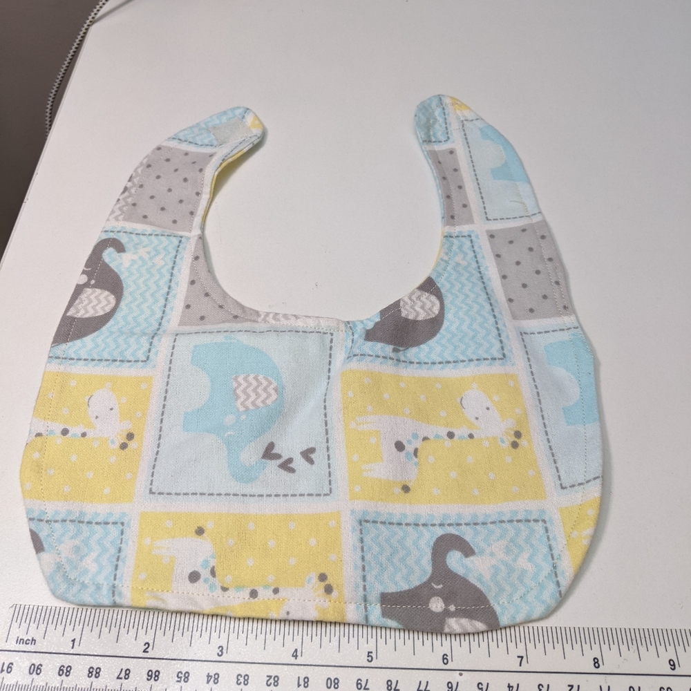Handcrafted Elephant and Giraffe Flannel Baby bib, made in the USA